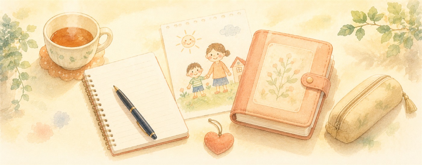 相談へ行く準備の持ち物が並ぶイラスト